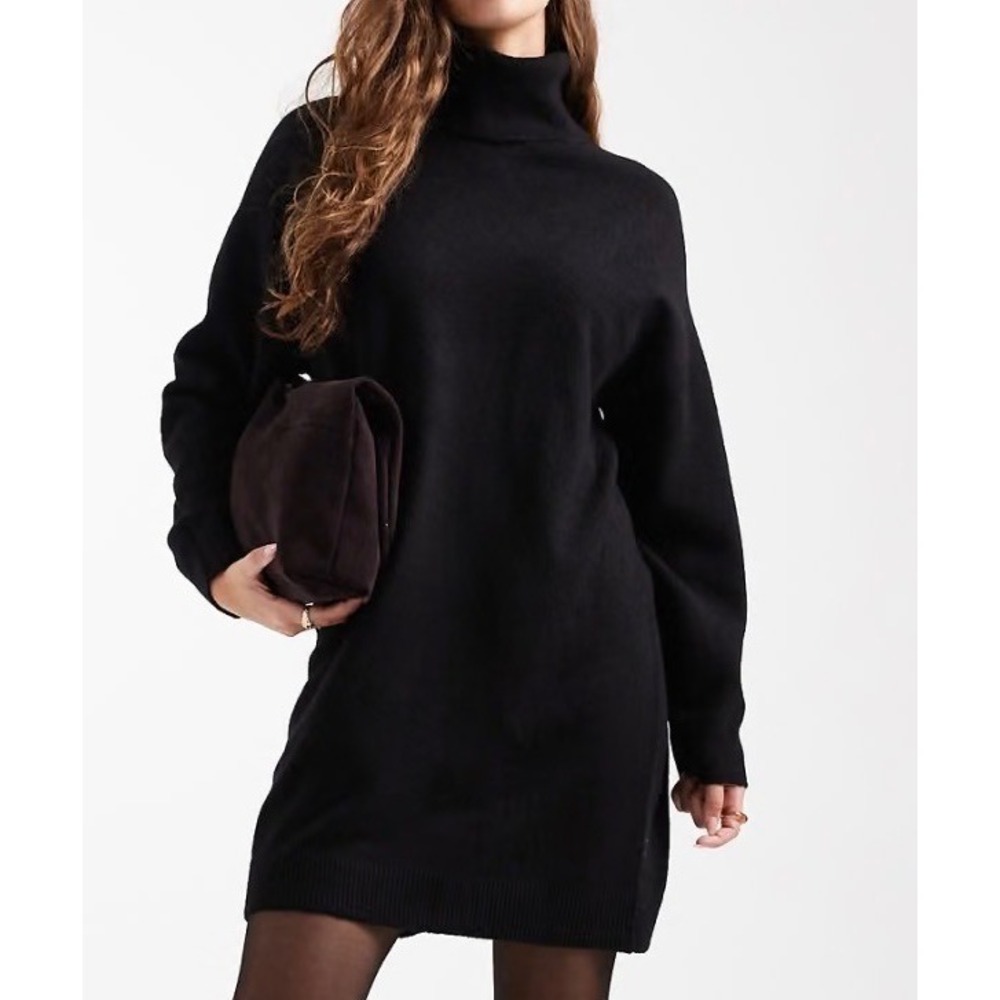 Asos Womens S Tall Black Sweater Dress Wool Minimalist Preppy City Retro NWOT